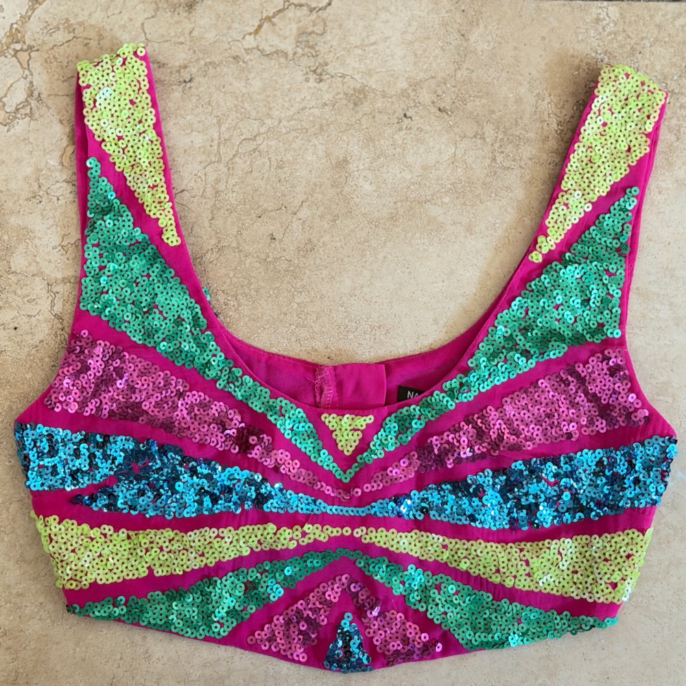 Nasty Gal Hot Pink Sequin Crop Top festival/boho